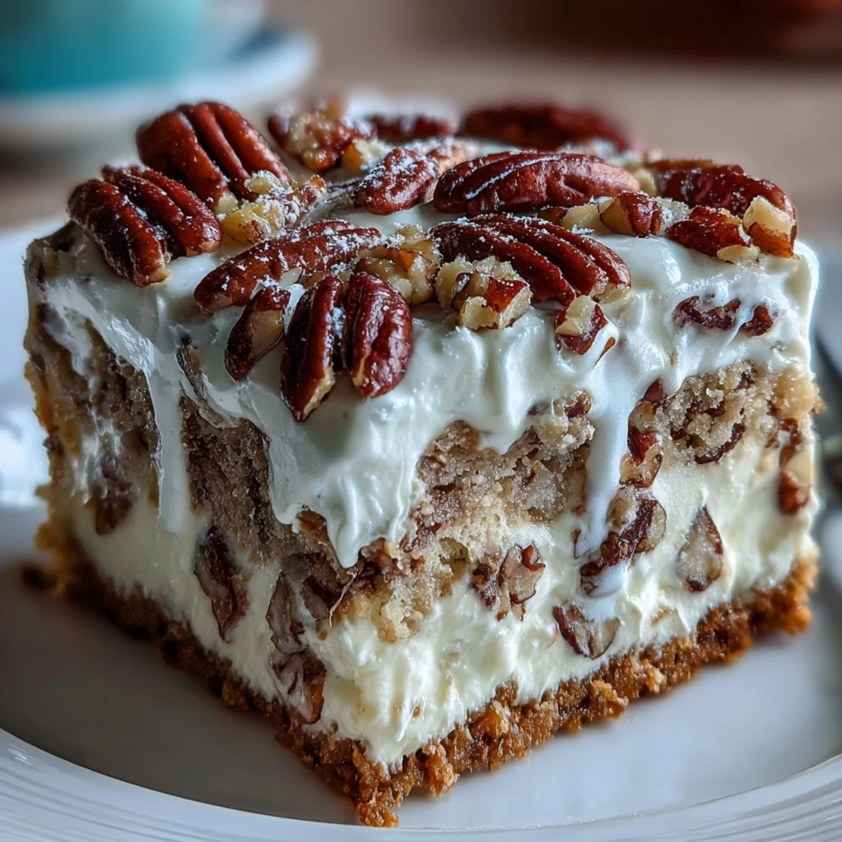 Moist Butter Pecan Tres Leches Cake layers soak up creamy milk syrup under fluffy whipped cream topping.
