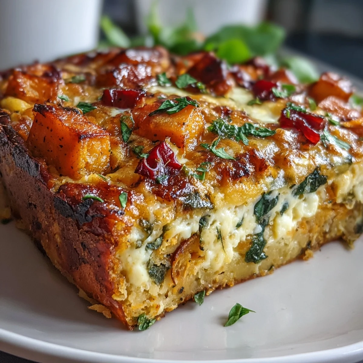 Easy Sweet Potato Egg Casserole baked golden and bubbly, loaded with creamy sweet potatoes, spinach, and cheddar cheese for a hearty brunch.