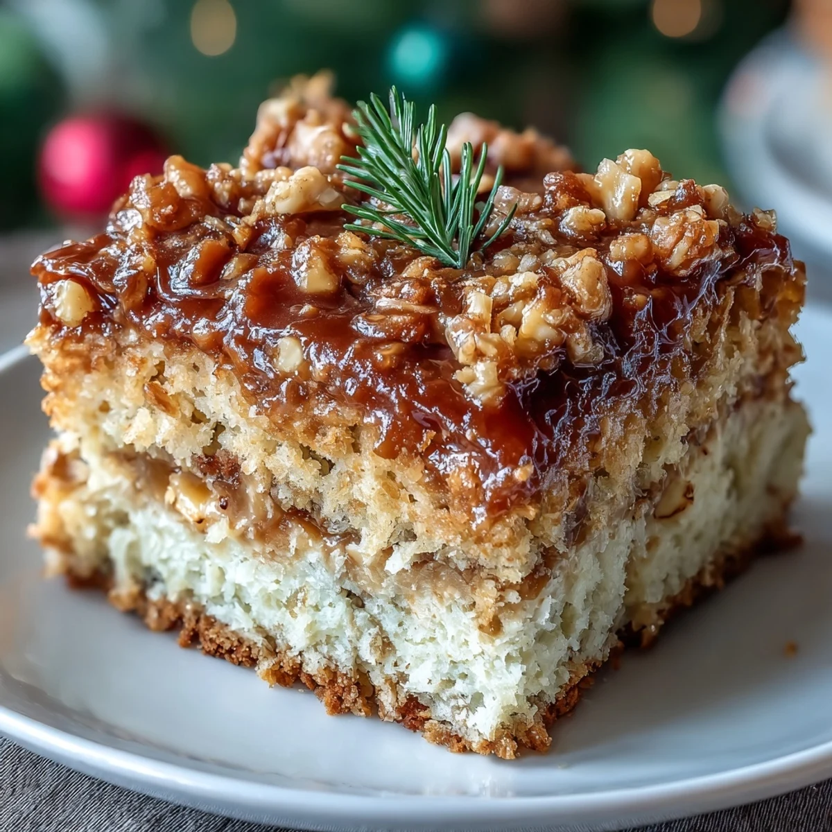 Festive Christmas Toffee Crunch Cake with golden toffee bits and crunchy nuts, perfect for holiday dessert tables.