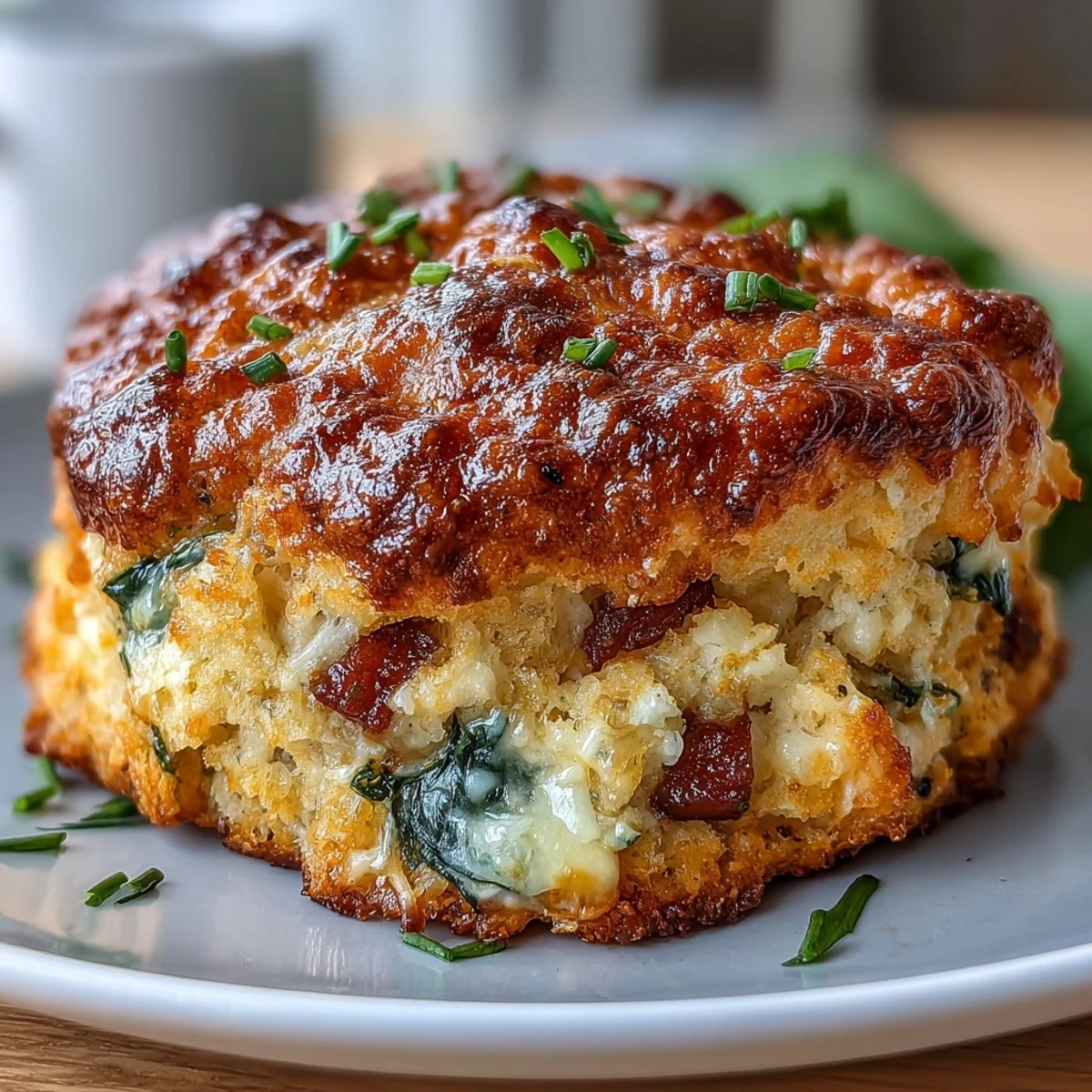 High-protein breakfast biscuits loaded with savory ham, cheddar, and spinach, perfect for meal prep and busy mornings.