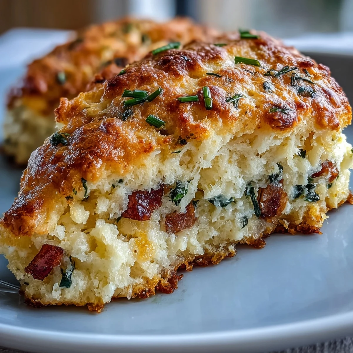 Golden-baked protein biscuits featuring crumbled sausage, feta, and sun-dried tomatoes, offering a Mediterranean twist on classic breakfast fare.