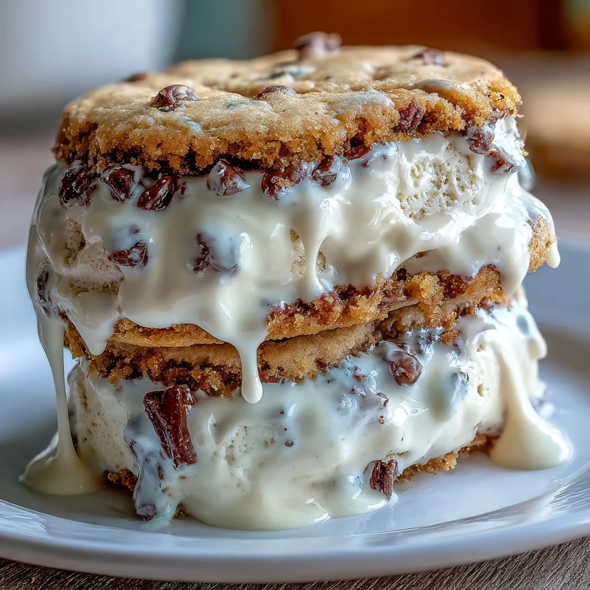 Creamy vanilla bean ice cream sandwiched between soft coffee-infused cookies, inspired by the flavors of a classic vanilla bean Frappuccino.
