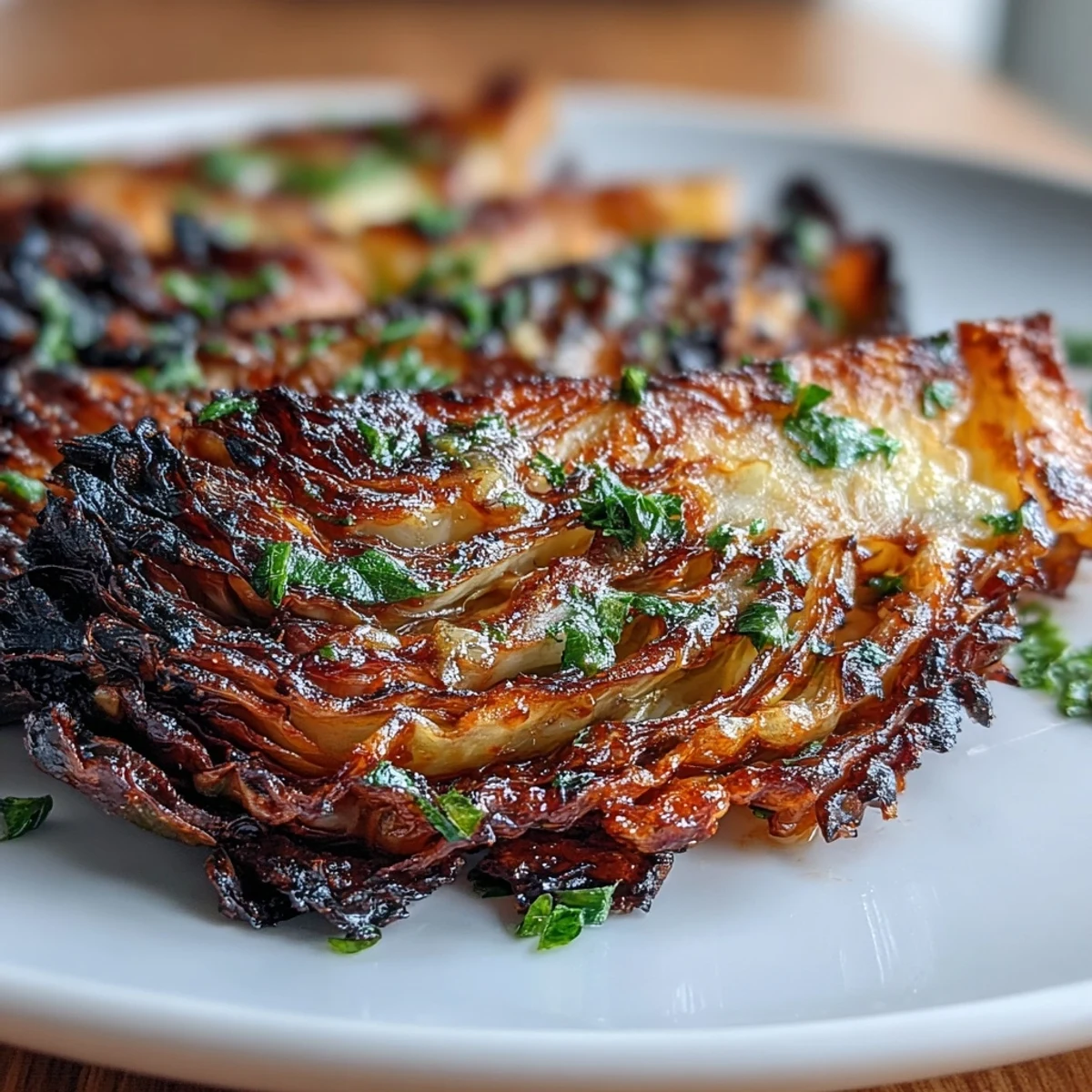 Crispy air-fried cabbage steaks seasoned with smoked paprika and topped with savory garlic butter for a simple vegetarian side dish.
