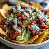 Colorful Buffalo ranch snack bag bowls topped with fresh lettuce, tomatoes, and cheese.