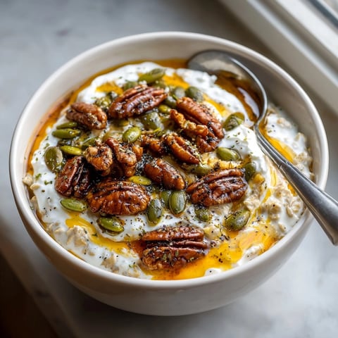 Creamy pumpkin chai overnight oats in a jar, topped with pecans and maple drizzle