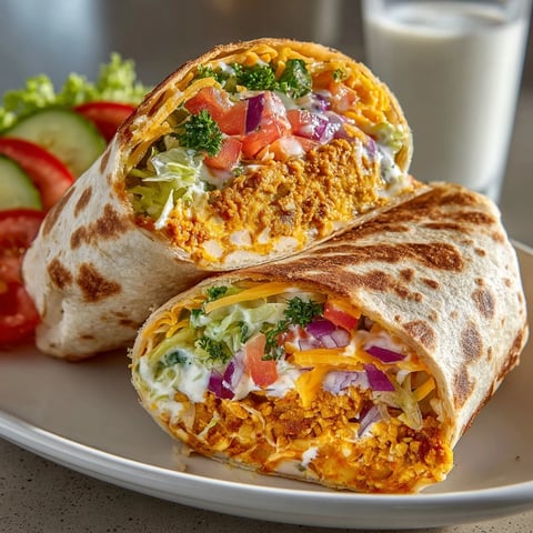 15-Minute Buffalo Chickpea Salad Wraps filled with spicy chickpeas, fresh lettuce, and shredded cheese.