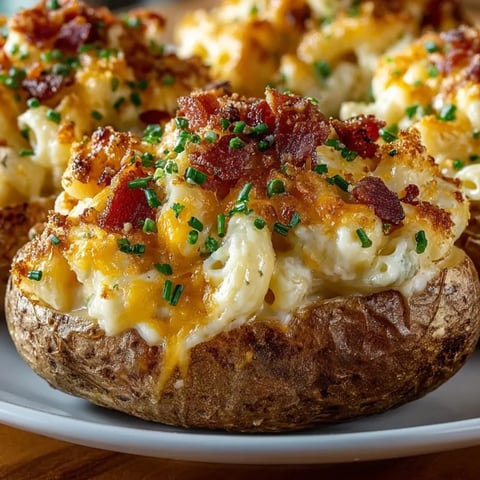 Mac and Cheese Potato Skins served hot, golden cheddar bubbling over crispy potato shells.