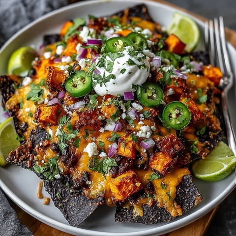 Golden, melted cheddar blankets crispy black chips for easy cheesy Midnight Nachos.