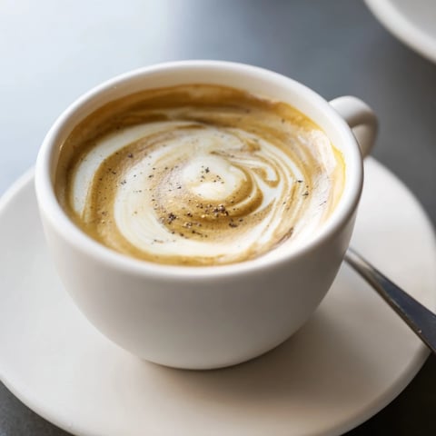 Caramelized onion latte topped with frothed milk for a savory coffee escape.  