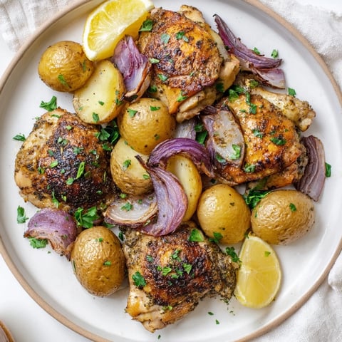 Golden sheet pan zaatar chicken alongside perfectly roasted potatoes, a flavorful Middle Eastern dinner.
