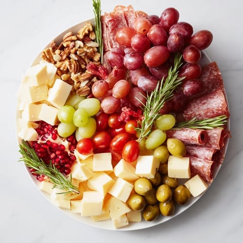 Quick Christmas Charcuterie Wreath Board overflowing with cheeses, meats, and vibrant fruits perfect for entertaining.
