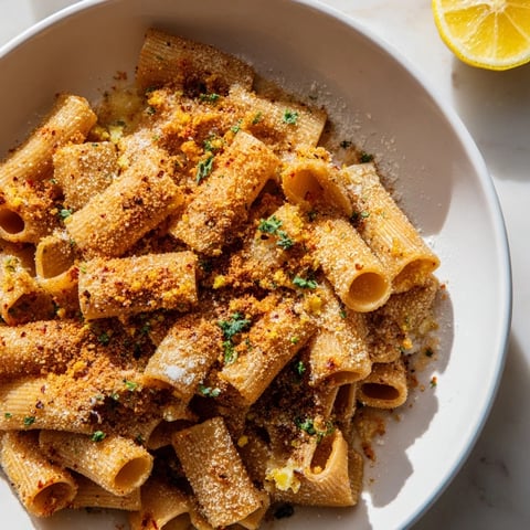Golden, crispy Spicy Lemon-Parmesan Pasta Chips presented with fresh parsley and lemon wedges.