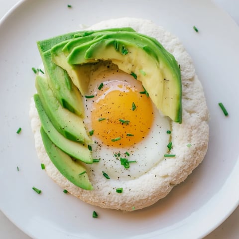 Cloud Bread Breakfast Clouds: Fluffy baked egg whites topped with creamy avocado and a perfectly poached egg.