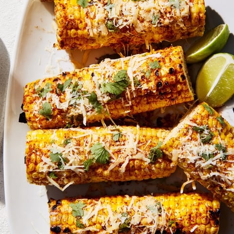 Golden, cheesy corn ribs topped with fresh cilantro, a delicious vegetarian appetizer to savor.