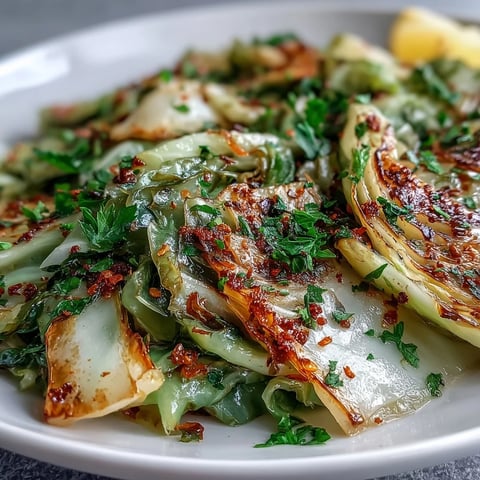 Sautéed Cabbage With Garlic and Mediterranean Spices served warm with fresh parsley and lemon wedges.