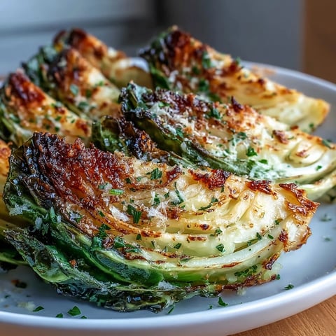 Roasted Garlic Parmesan Cabbage Wedges with golden, caramelized edges and a savory, garlic-parmesan crust, served hot from the oven.