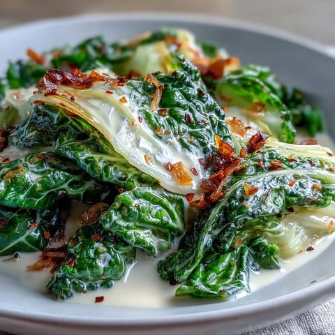 Creamy Coconut Braised Cabbage simmered with warm spices and coconut milk, garnished with cilantro and toasted flakes.  