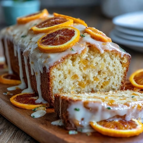 Freshly baked Heavenly Blood Orange Yogurt Cake rests on a wire rack, glistening with vibrant citrus icing and ready to slice.