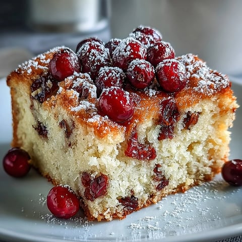 Freshly baked Cranberry Orange Breakfast Cake with a tender crumb, loaded with bright orange zest and tart cranberry pieces.