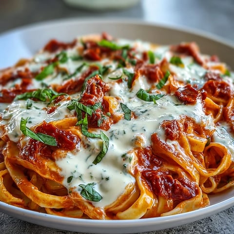 Creamy Red Pepper Pasta with Burrata & Herbs features velvety roasted red pepper sauce in a bowl topped with torn burrata and fresh basil leaves.