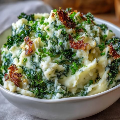 Creamy mashed potatoes with sautéed leeks and crispy kale, offering a modern twist on traditional Irish colcannon comfort food.