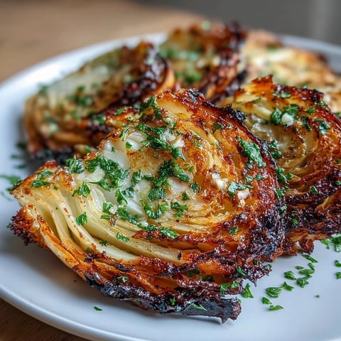 Air Fryer Crispy Cabbage Steaks with Garlic Butter - golden brown cabbage steaks with crispy edges, drizzled with rich garlic butter.