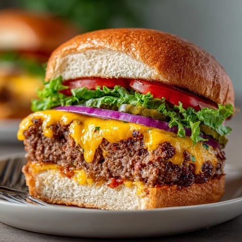 Pimento Cheese-Stuffed Burgers hot off the grill, oozing creamy cheese with crisp lettuce.