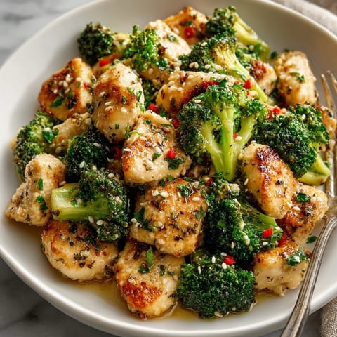 Juicy chicken is coated in a rich garlic butter sauce with fresh broccoli in this easy Garlic Butter Chicken & Broccoli recipe.