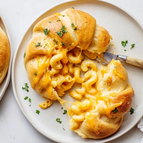 Buttery Mac and Cheese Stuffed Crescent Rings baked to a golden perfection, ready to share.