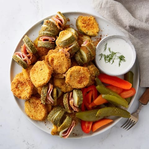 Tangy pickle lovers meal featuring fried pickles and savory pickled-wrapped bites.  