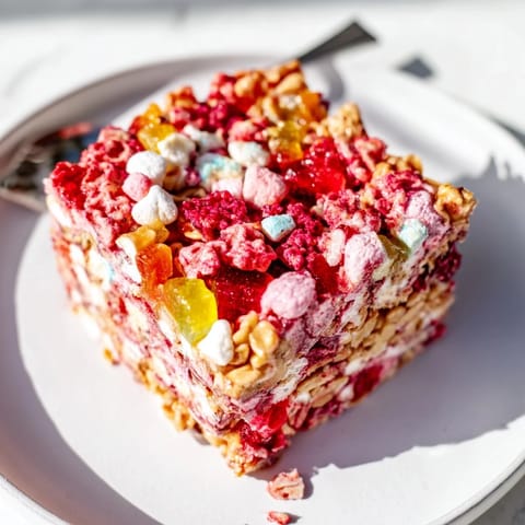 Colorful freeze-dried candy mash-up with a wholesome oat base for a delicious snack.  