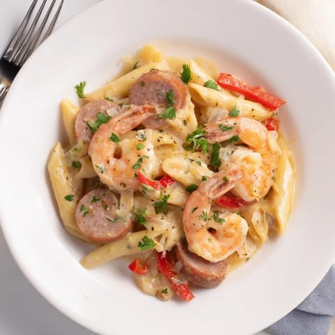 Cajun Sausage Shrimp Alfredo Pasta