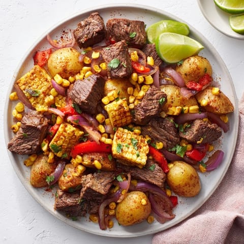 A sizzling Southwest Steak & Potato Skillet recipe with golden, crispy potatoes and savory spices.