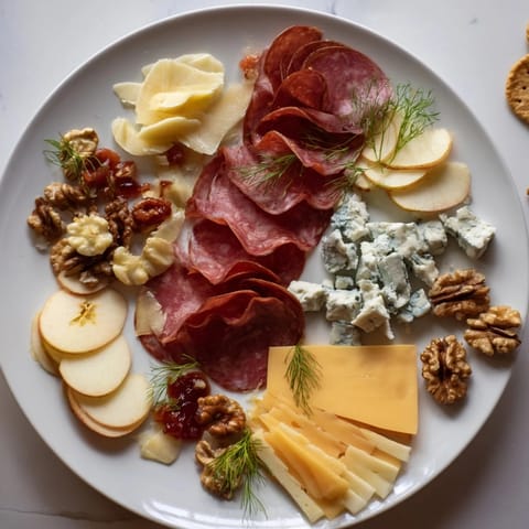 Reindeer charcuterie platter overflowing with smoked meats, cheeses, and tangy lingonberry jam.