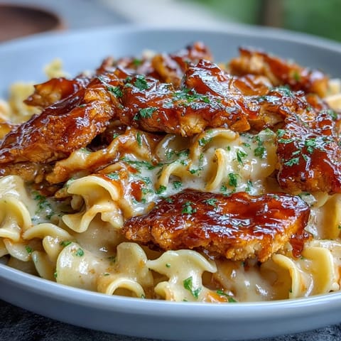Sizzling honey BBQ glazed chicken mixed with cheesy macaroni for a comforting family dinner.  