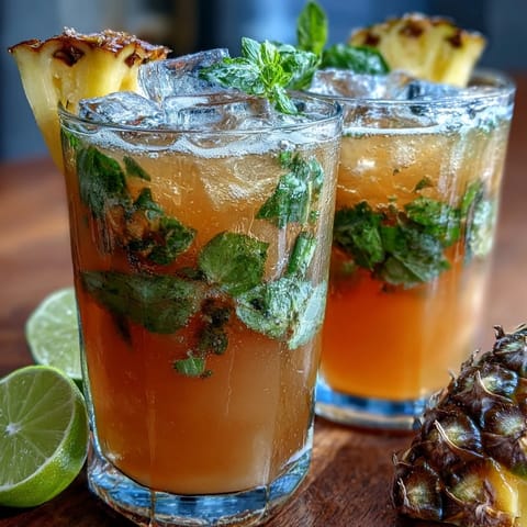 Refreshing pineapple basil agua fresca with vibrant lime and sweet tropical fruit in a clear pitcher, garnished with fresh basil leaves and lime slices.
