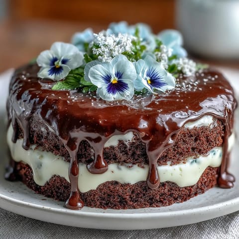 Elegant spring floral drip cake with lemon frosting, adorned with edible flowers and white chocolate ganache.