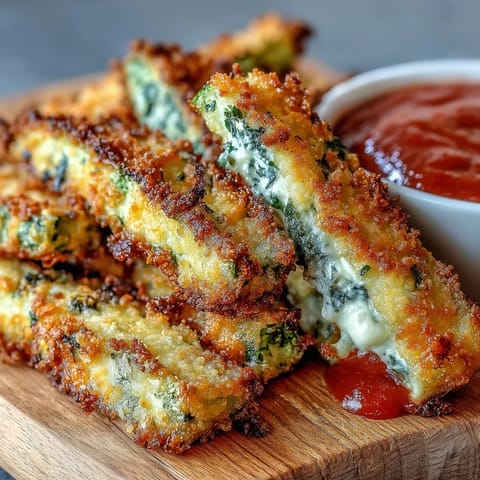 Golden, crispy Parmesan zucchini fries baked to perfection with a savory herb coating.