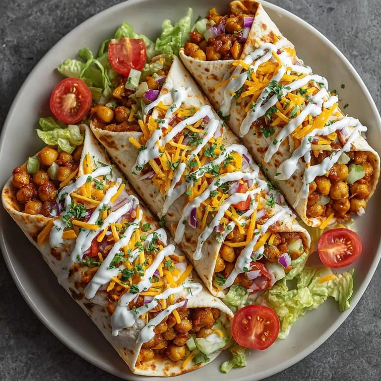 Colorful 15-Minute Buffalo Chickpea Salad Wraps served on a plate, drizzled with ranch dressing.