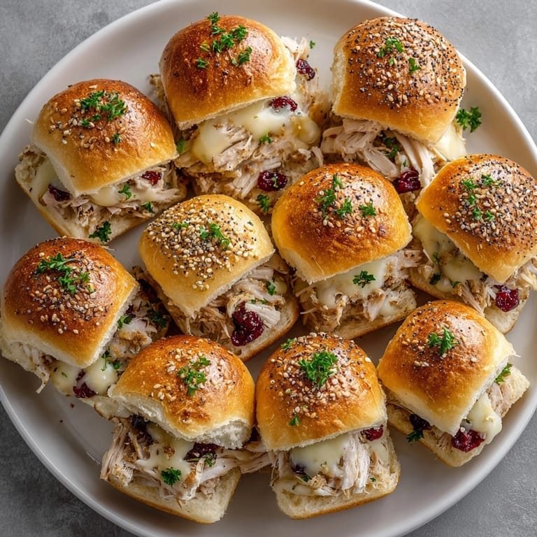 Festive Thanksgiving Leftover Turkey Cranberry Sliders perfect for parties, filled with juicy turkey and tangy cranberry.