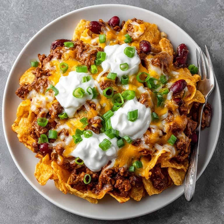 Savory Chili Cheese Frito Pie, a layered comfort food classic, ready to serve and enjoy.