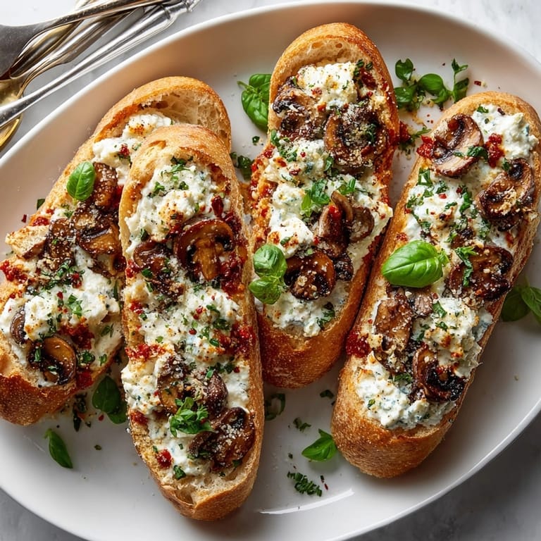 Close-up of Ricotta-Stuffed French Bread Pizza garnished with basil, perfect for an easy vegetarian dinner.