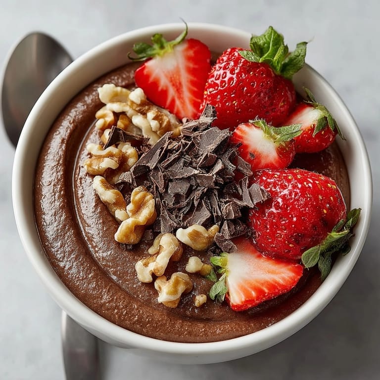 Rich and healthy chocolate avocado pudding set on a rustic table, perfect for vegan dessert lovers.
