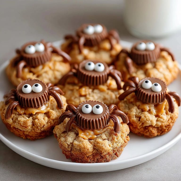 Overhead shot of festive Peanut Butter Spider Cookies, a delicious Halloween treat.