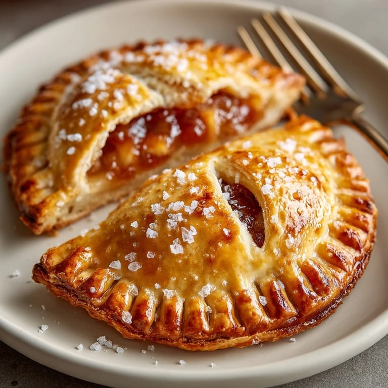 Close-up showing the flaky layers of Apple Butter Hand Pies, sugared and perfectly baked.