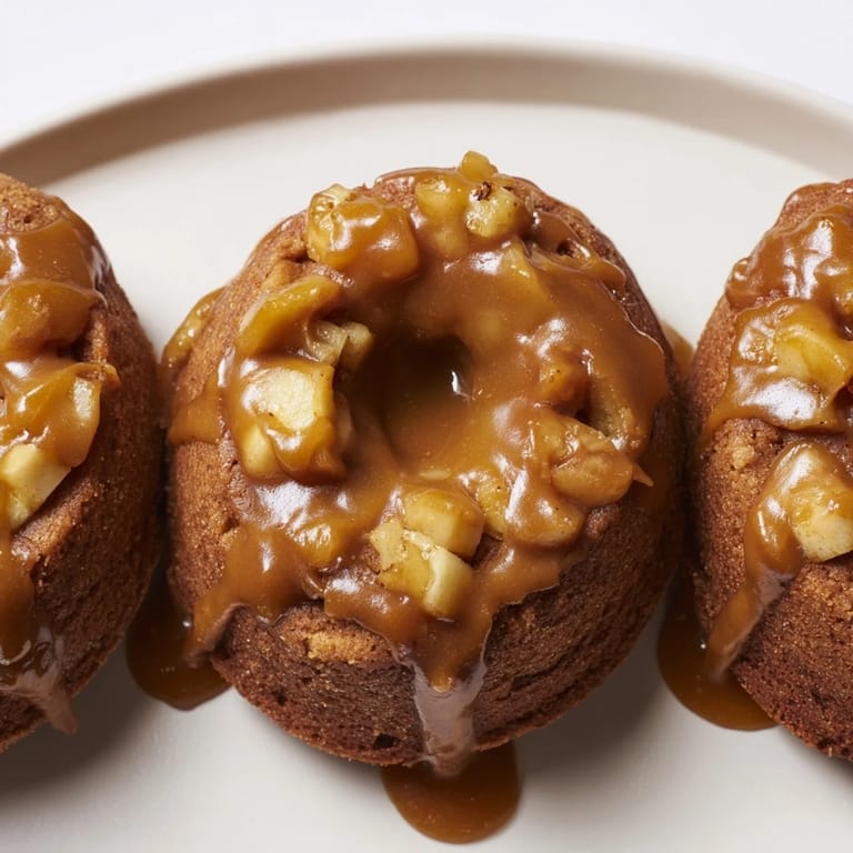 Warm chai pancake donuts with tender apples and a luscious caramel topping for fall.  