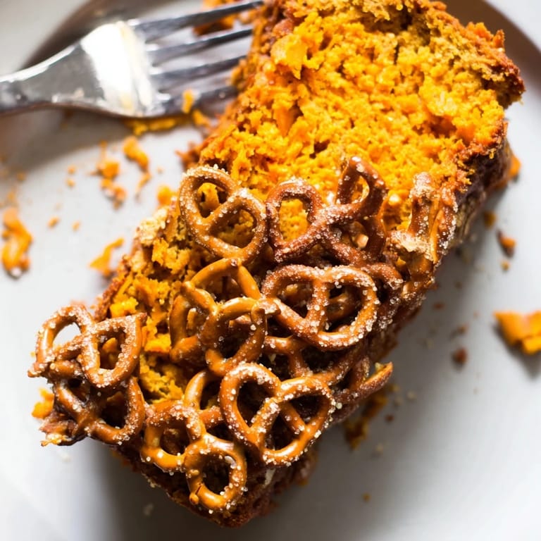 Golden brown Sweet Potato Cinnamon Pretzel Muffin Loaf with a sweet, spiced aroma.  