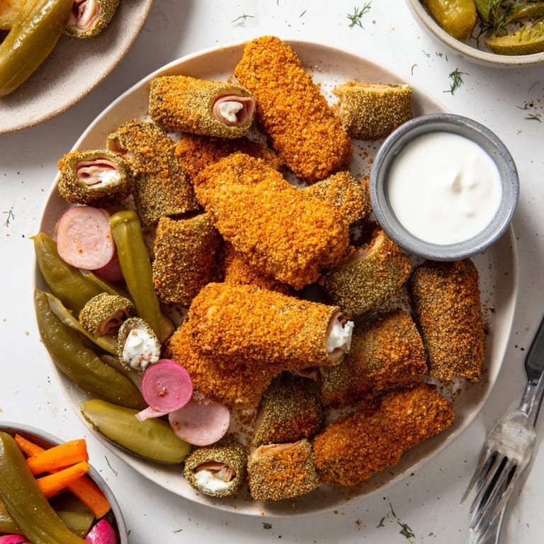 An appetizing spread of fried pickles and assorted pickled goodies for pickle enthusiasts.