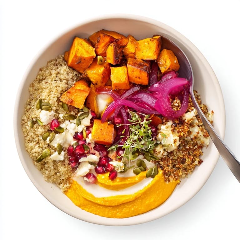 Comforting spiced winter bowls with roasted veggies and a rich coconut-ube flavor.