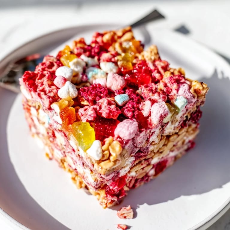 Colorful freeze-dried candy mash-up with a wholesome oat base for a delicious snack.  